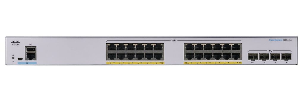 The Cisco CBS350-24P-4G PoE Network Switch is one of the most widely used managed switches in Cisco’s lineup for medium to large businesses